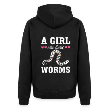 Nice worm lover Nice worm girl I A - Unisex Premium Organic Zip Hoodie - black - Back - Nico (187cm)