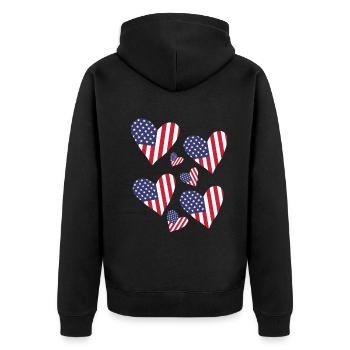 US-Flagge 4. Juli Amerikanische Flaggen Herzen 4. - Unisex Premium Bio Zip Hoodie - Schwarz - Hinten - Nico (187cm)