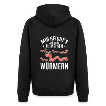 Würmer Sprüche Wurm Mir Reicht's Ich Gehe Zu - Unisex Premium Bio Zip Hoodie - Schwarz - Hinten - Nico (187cm)