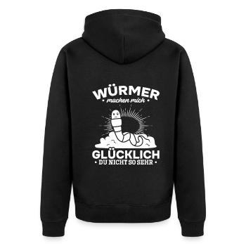 Würmer machen mich glücklich Du nicht so sehr - Unisex Premium Bio Zip Hoodie - Schwarz - Hinten - Nico (187cm)