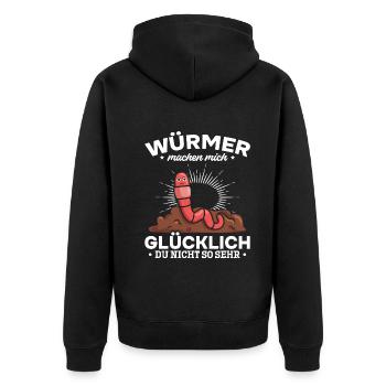 Würmer machen mich glücklich Du nicht so sehr - - Unisex Premium Bio Zip Hoodie - Schwarz - Hinten - Nico (187cm)