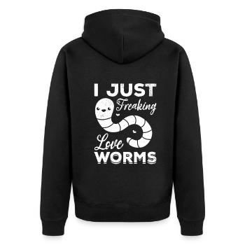 Nice worm I only love damn worms - Unisex Premium Organic Zip Hoodie - black - Back - Nico (187cm)