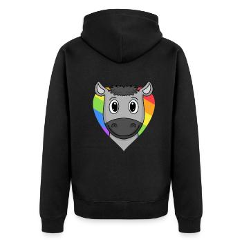 LGBT Tier Esel Regenbogen Herz - Unisex Premium Bio Zip Hoodie - Schwarz - Hinten - Nico (187cm)
