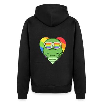 LGBT Tier Krokodile Regenbogen Herz - Unisex Premium Bio Zip Hoodie - Schwarz - Hinten - Nico (187cm)