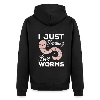 Netter Wurmliebhaber Ich liebe nur verdammte - Unisex Premium Bio Zip Hoodie - Schwarz - Hinten - Nico (187cm)