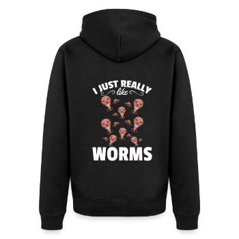 Compost worm lover Happy Worm I like worms - Unisex Premium Organic Zip Hoodie - black - Back - Nico (187cm)