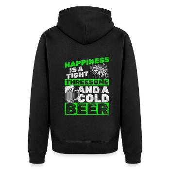 Glück ist ein enger Dreier und ein kaltes - Unisex Premium Bio Zip Hoodie - Schwarz - Hinten - Nico (187cm)