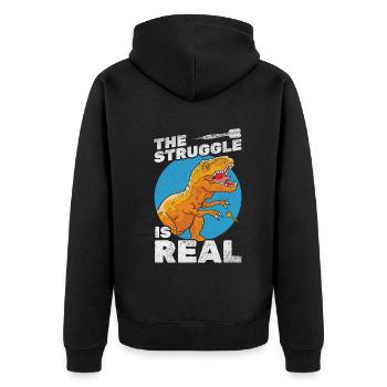 The Struggle Is Real Darts Dinosaurier spielen - Unisex Premium Bio Zip Hoodie - Schwarz - Hinten - Nico (187cm)
