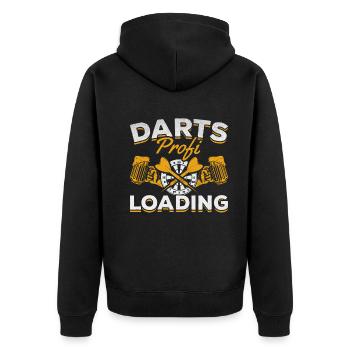 Dart Profi Loading Dartspieler Dartspiel - Unisex Premium Bio Zip Hoodie - Schwarz - Hinten - Nico (187cm)