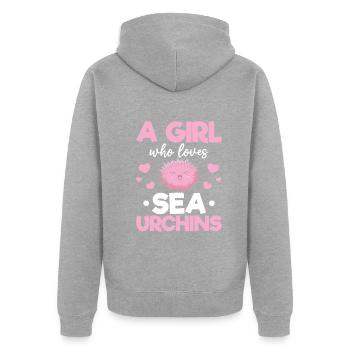 Ein Mädchen, das Seeigel liebt - Unisex Premium Bio Zip Hoodie - Grau meliert - Hinten - Nico (187cm)