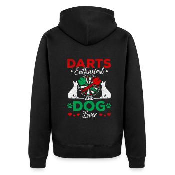 Passionné de jeux de fléchettes et amoureux des chiens - Veste à capuche bio Premium Unisexe - noir - Dos - Nico (187cm)