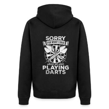 Sorry for what I said as - Unisex Premium Organic Zip Hoodie - black - Back - Nico (187cm)