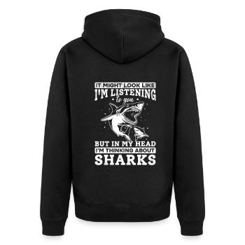 Requin Mais je pense aux requins dans ma tête - Veste à capuche bio Premium Unisexe - noir - Dos - Nico (187cm)