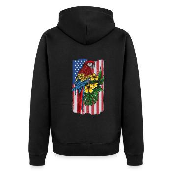 USA Flagge Papagei Vogelliebhaber Papageienvogel - Unisex Premium Bio Zip Hoodie - Schwarz - Hinten - Nico (187cm)