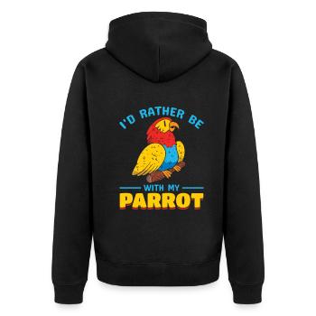Papagei Bird Lover - Ich wäre lieber mit meinem - Unisex Premium Bio Zip Hoodie - Schwarz - Hinten - Nico (187cm)