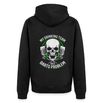 Mein Trinkteam hat ein Dartproblem Darts Team - Unisex Premium Bio Zip Hoodie - Schwarz - Hinten - Nico (187cm)