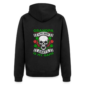 Opa ist mein Name Darts ist mein Spiel Dartspieler - Unisex Premium Bio Zip Hoodie - Schwarz - Hinten - Nico (187cm)