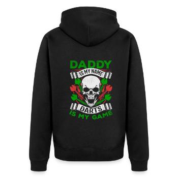 Papa est mon nom Fléchettes est mon jeu Je - Veste à capuche bio Premium Unisexe - noir - Dos - Nico (187cm)