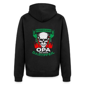 Unterschätze niemals Opa mit einem Dartpfeil - Unisex Premium Bio Zip Hoodie - Schwarz - Hinten - Nico (187cm)