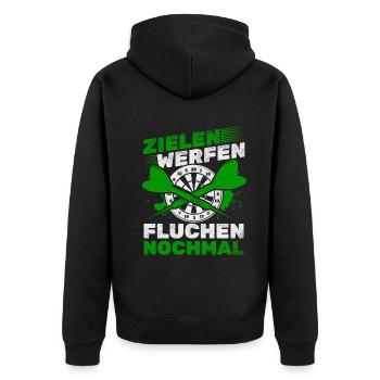 Zielen Werfen Fluchen Nochmal Darts Dartspiel Dart - Unisex Premium Bio Zip Hoodie - Schwarz - Hinten - Nico (187cm)