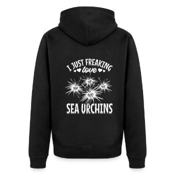 Lustiger Seeigel I Just Freaking Love Seeigel - Unisex Premium Bio Zip Hoodie - Schwarz - Hinten - Nico (187cm)