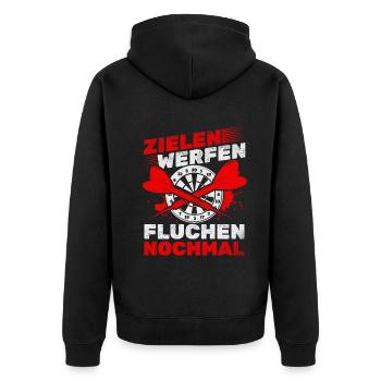 Darts Dartspiel Dart Spieler - Zielen Werfen - Unisex Premium Bio Zip Hoodie - Schwarz - Hinten - Nico (187cm)