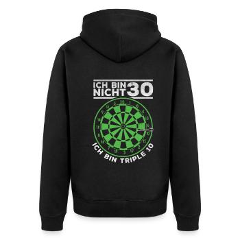 Ich bin nicht 30 Ich bin triple 10 - Dart Spieler - Unisex Premium Bio Zip Hoodie - Schwarz - Hinten - Nico (187cm)