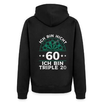 Ich bin nicht 60 Ich bin triple 20 - Dart Spieler - Unisex Premium Bio Zip Hoodie - Schwarz - Hinten - Nico (187cm)