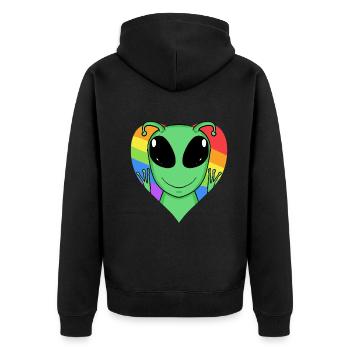 Alien Lgbt Regenbogen Farben - Unisex Premium Bio Zip Hoodie - Schwarz - Hinten - Nico (187cm)