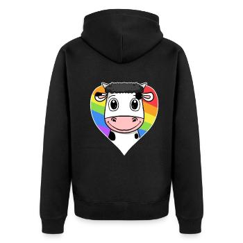Kuh Lgbt Regenbogen Farben - Unisex Premium Bio Zip Hoodie - Schwarz - Hinten - Nico (187cm)