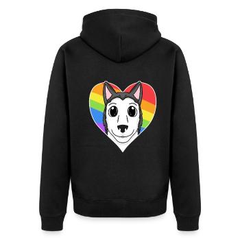 LGBT Dog Siberian Husky Rainbow - Unisex Premium Organic Zip Hoodie - black - Back - Nico (187cm)