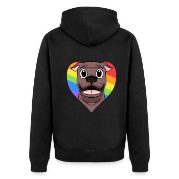 LGBT Hund American Pit Bull Terrier Regenbogen - Unisex Premium Bio Zip Hoodie - Schwarz - Hinten - Nico (187cm)