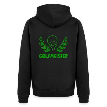 GOLFMEISTER GOLF GOLFER PRO PROETTE SPRUCH MOTIVE - Unisex Premium Bio Zip Hoodie - Schwarz - Hinten - Nico (187cm)