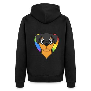 Rottweiler Hund Regenbogen Herz - Unisex Premium Bio Zip Hoodie - Schwarz - Hinten - Nico (187cm)
