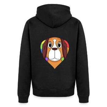 Bernhardiner Hund Regenbogen Herz - Unisex Premium Bio Zip Hoodie - Schwarz - Hinten - Nico (187cm)