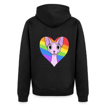 LGBT Cat Sphynx Rainbow - Unisex Premium Organic Zip Hoodie - black - Back - Nico (187cm)