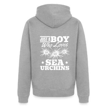 Seeigelliebhaber - Nur ein Junge, der Seeigel - Unisex Premium Bio Zip Hoodie - Grau meliert - Hinten - Nico (187cm)