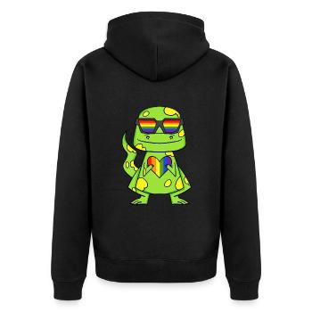 LGBT Tier Dinosaurier Regenbogen Herz - Unisex Premium Bio Zip Hoodie - Schwarz - Hinten - Nico (187cm)