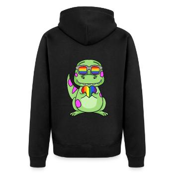 LGBT Tier Dinosaurier Regenbogen Herz - Unisex Premium Bio Zip Hoodie - Schwarz - Hinten - Nico (187cm)