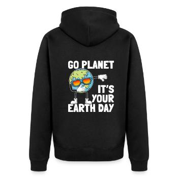 Earth Day Dabbing Planet Go Planet Es ist dein Tag - Unisex Premium Bio Zip Hoodie - Schwarz - Hinten - Nico (187cm)