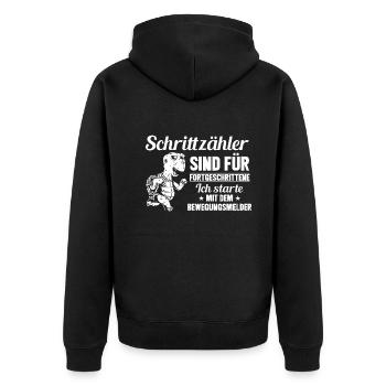 Schrittzähler sind für Fortgeschrittene - Spaß - Unisex Premium Bio Zip Hoodie - Schwarz - Hinten - Nico (187cm)
