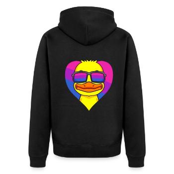 Bisexuell Ente Bisexualität Herz Geschenk - Unisex Premium Bio Zip Hoodie - Schwarz - Hinten - Nico (187cm)