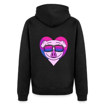 Bisexuell Schwein Geschenk - Unisex Premium Bio Zip Hoodie - Schwarz - Hinten - Nico (187cm)