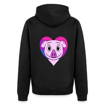 Schwein - Unisex Premium Bio Zip Hoodie - Schwarz - Hinten - Nico (187cm)