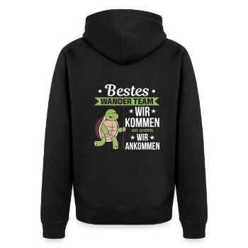 Bestes Wander Team Wir kommen an wenn wir ankommen - Unisex Premium Bio Zip Hoodie - Schwarz - Hinten - Nico (187cm)