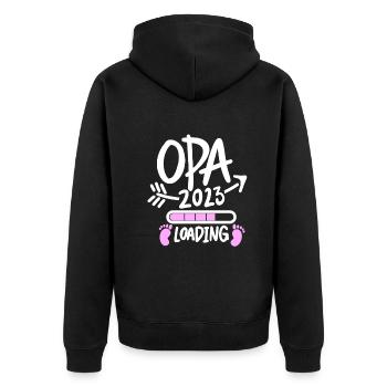 Opa 2023 loading - Unisex Premium Bio Zip Hoodie - Schwarz - Hinten - Nico (187cm)