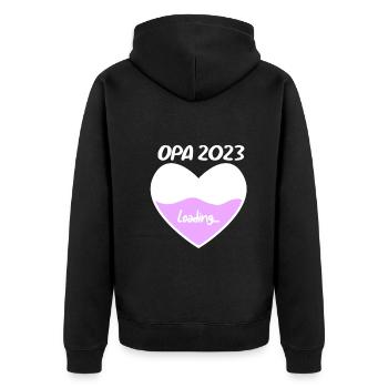 Opa 2023 loading - Unisex Premium Bio Zip Hoodie - Schwarz - Hinten - Nico (187cm)
