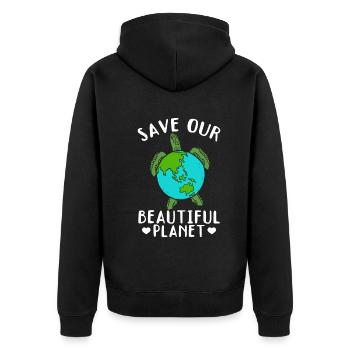 Save the turtles Save our beautiful - Unisex Premium Organic Zip Hoodie - black - Back - Nico (187cm)