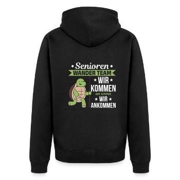 Senioren Wander Team Pensionisten Wander Team - Unisex Premium Bio Zip Hoodie - Schwarz - Hinten - Nico (187cm)