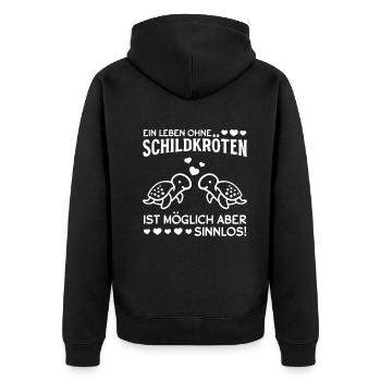 Ein Leben ohne Schildkröten ist möglich - - Unisex Premium Bio Zip Hoodie - Schwarz - Hinten - Nico (187cm)